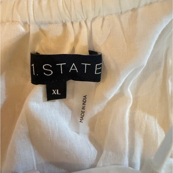 1.STATE Blouse Womens Size XL White Sleeveless Tie-Neck Peplum Hem Top - Picture 3 of 6